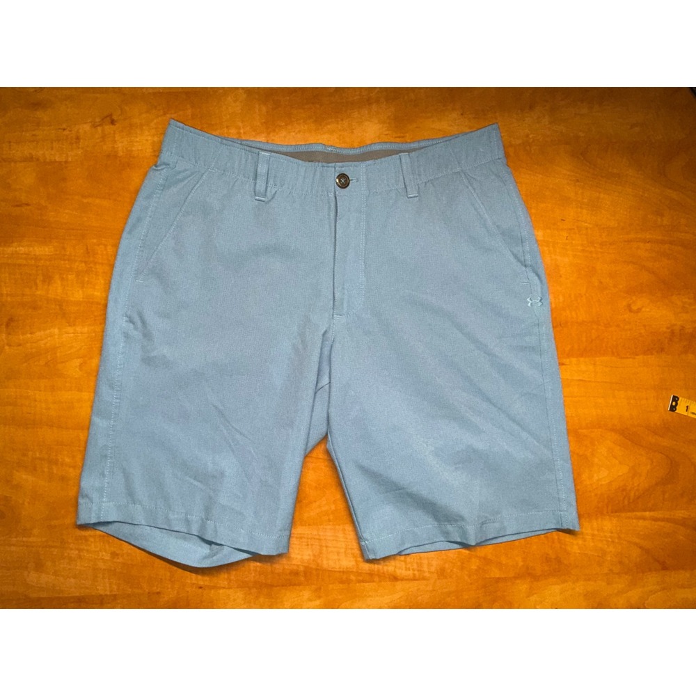 Under Armour Mens HeatGear Golf‎ Shorts Light Blue Flat Front Size 34 Loose Fit